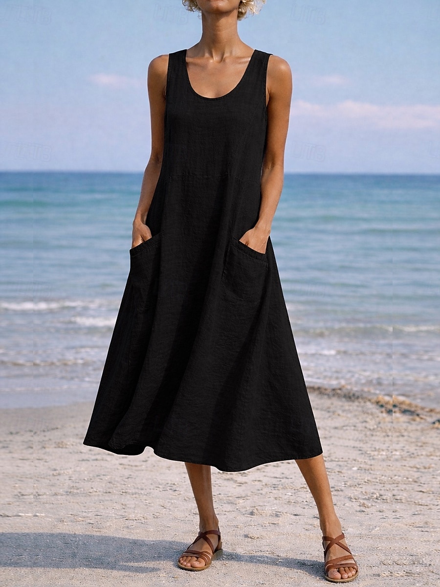 Mujer Vestido maxi Vestido de cambio Vestido de verano Casual Diario Holgado Plano Sin Mangas Cuello Barco Azul Piscina Negro Blanco Verde Claro Verano Primavera Otoño 2026 - $9.99 –P8
