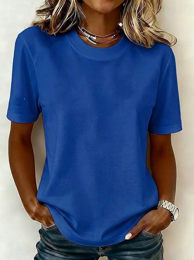 Kvinners 100% bomull T-skjorte topp ensfarget mote stilig grunnleggende kortermet rundhals regular topper daglig utgang helg blå svart hvit gul lysegrønn sommer vår 2026 - $19.99 –P10