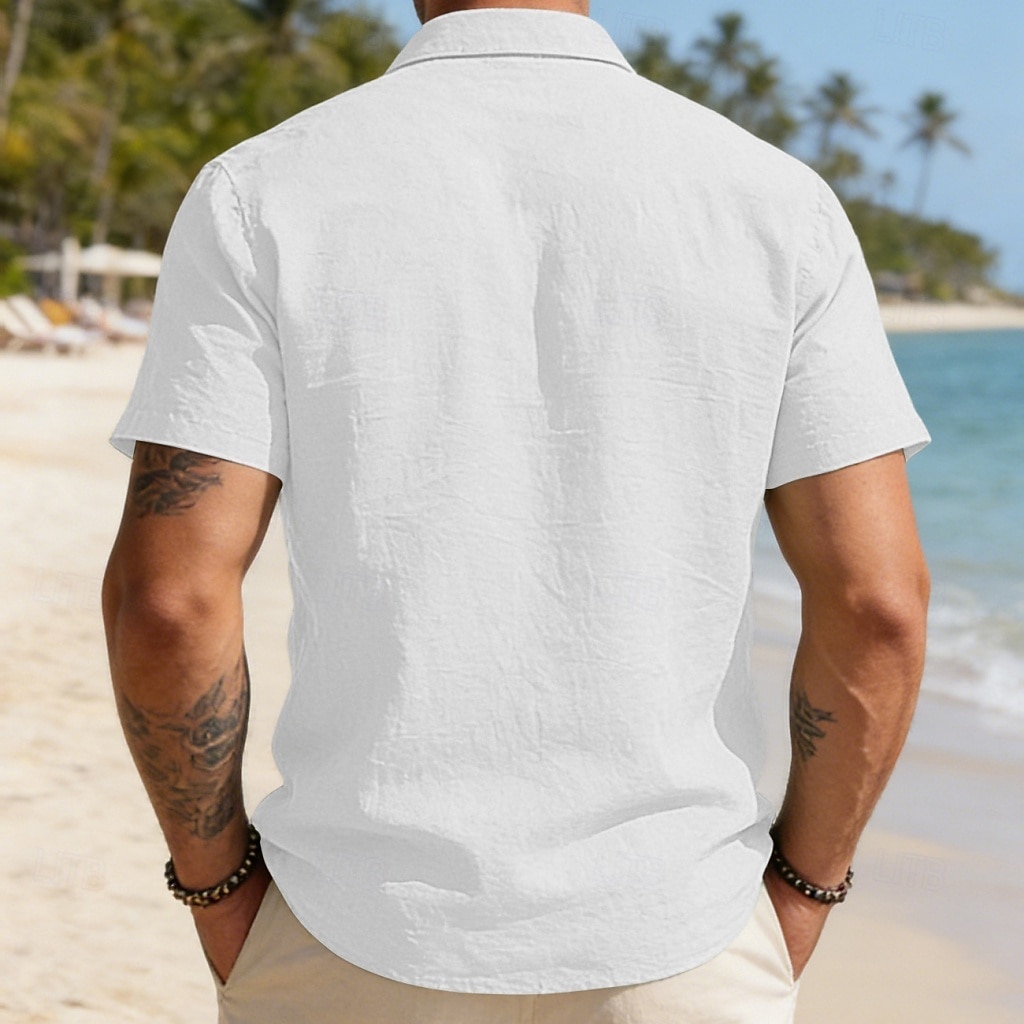 Per uomo Camicia Camicia di lino Camicia con Bottoni Tinta unica All'aperto Vacanza Nero Bianco Verde chiaro Verde scuro Manica Corta Colletto a Camicia Estate Primavera Abbigliamento Tasca del 2026 a $25.99 –P12