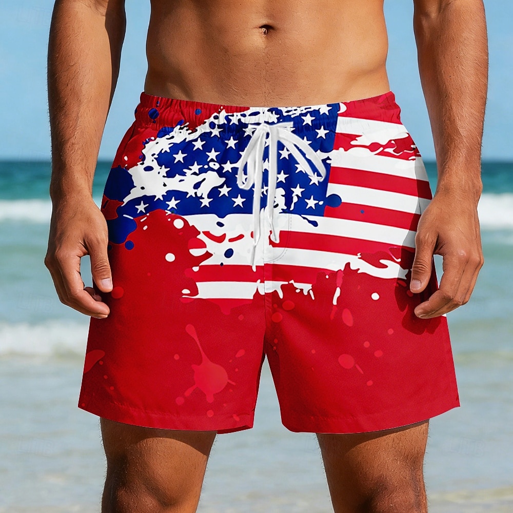 Men's 4th of July U.S. 250th Anniversary US Flag Patriotic Swim Trunks Swim Shorts Board Shorts Mid Waist Casual Holiday Side Pockets Mesh Lining Elastic Drawstring Waist Designer Clothing Apparel 2026 - $20.99 –P4