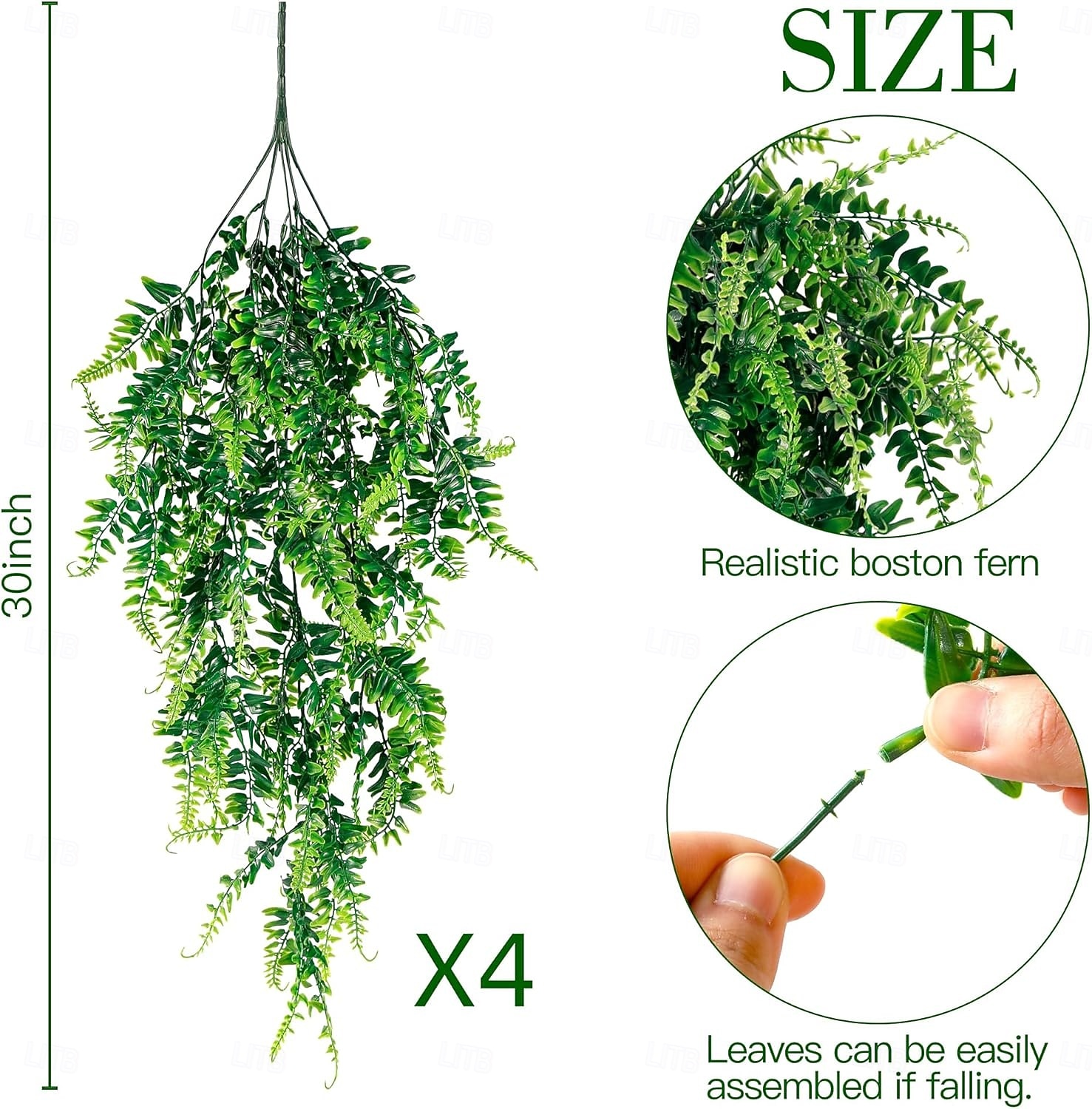 4 balení umělých závěsných rostlin, bostonské kapradiny, umělá závěsná rostlina, umělý břečťan, popínavá rostlina, zeleň, UV odolné plastové rostliny pro vnitřní i venkovní použití, pokoj, zeď, 2026 - $23.99 –P3