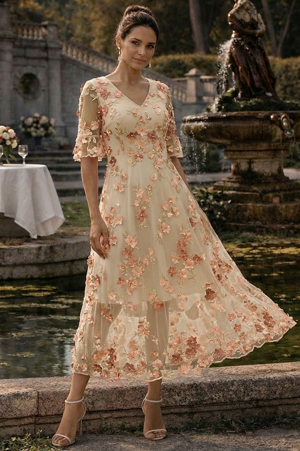 Linea ad A Abito Lunghezza alla caviglia Lunghezza Tè Vestito maxi Vestito da Festa Abito da Cocktail Abito da cerimonia per signora Manica Corta Scollo a V Elegante Vintage Lussuoso Formale Ospite del 2026 a $182.99 –P1