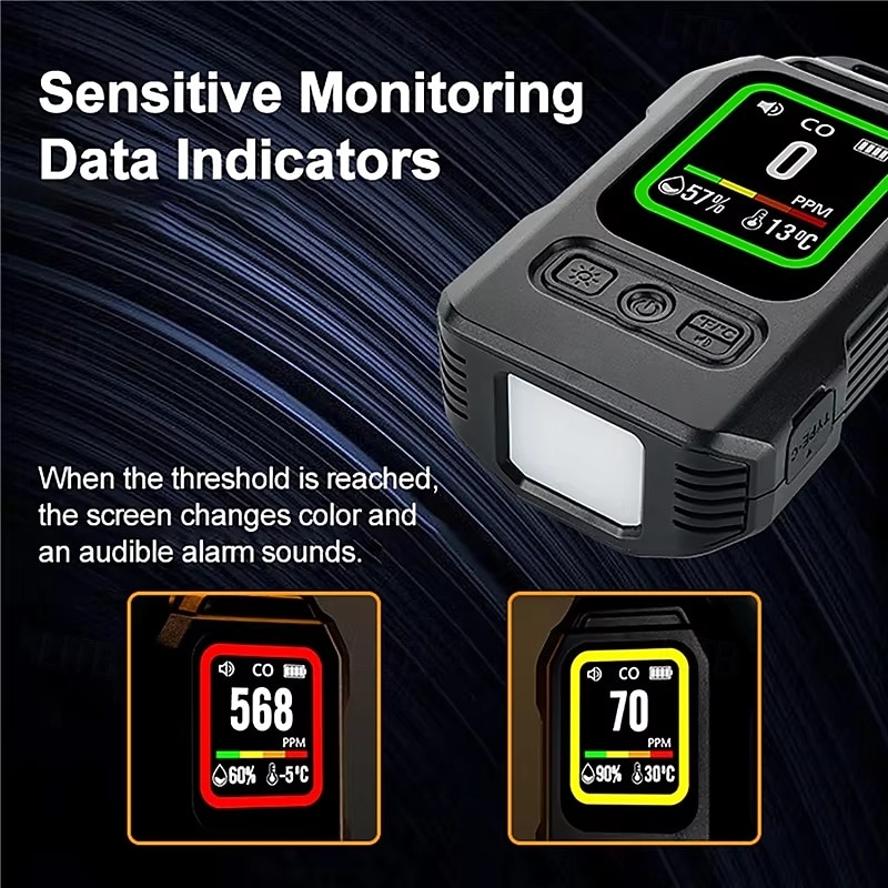 vier-in-één gasdetector, alarm voor zuurstof- en koolstofdioxideconcentratie in de buitenlucht, ultralange standby-tijd temperatuur- en vochtigheidsdetector 2026 - $48.99 –P6