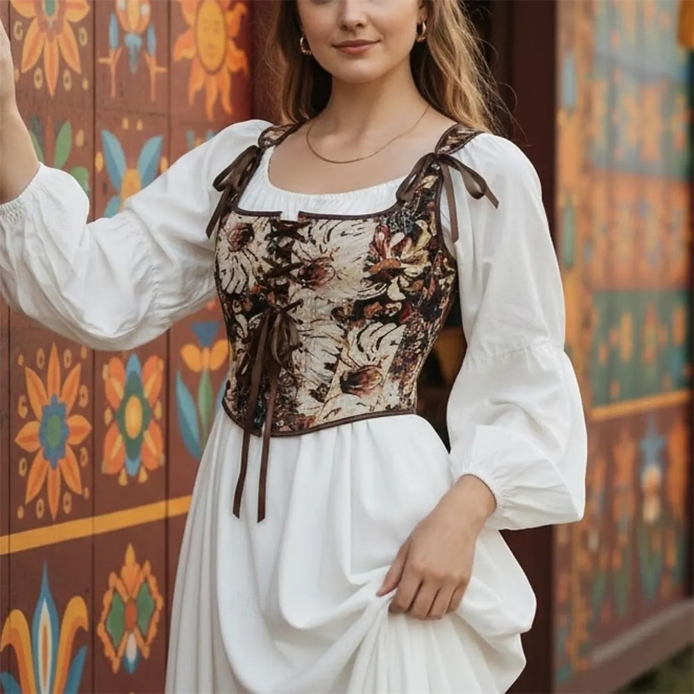Kostymer i middelalderstil Renessanse Cottagecore Korsett Bodice Viking Bonde Blondér Blomstret Jacquardvevnad Kostyme Dame Keltisk fantasi Halloween Karneval Ytelse LARP Ren Faire Voksne Korsett 2026 - $29.99 –P1