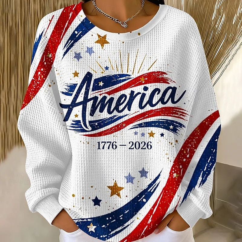 Dame Pullover Gensere Grafisk Mote Klassisk Moderne Langermet Rund hals Vanlige topper Gate Hverdag Hvit Rød og Hvit Vår Høst 2026 - $28.99 –P1