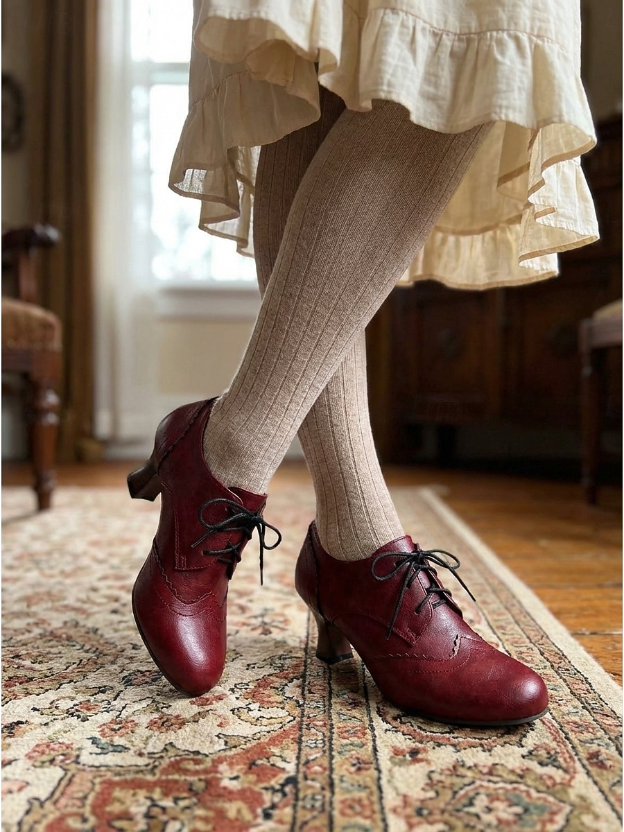 Women's Victorian Style Lace-Up Oxford Pumps - Elegant Edwardian Retro Heeled Booties with Scalloped Brogue Detail and Spool Heel for Vintage Weddings, Period Costumes & Classic Tea Parties 2026 - $64.99 –P6