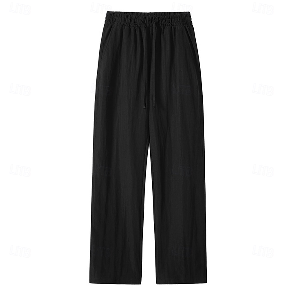Men's Tencel Linen Pants Trousers Summer Pants Beach Pants Drawstring Pocket Elastic Waist Plain Comfort Breathable Full Length Daily Outdoor Beach Vacation Fashion Black White Inelastic 2026 - $31.99 –P3