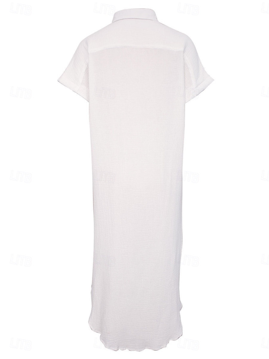 Dames Maxi-jurk Zonnejurk Witte jurk Modieus Klassiek Modern Buiten Vakantie Uitgaan Normale pasvorm Effen Korte mouw Overhemdkraag Wit Zomer Lente 2026 - $26.99 –P10