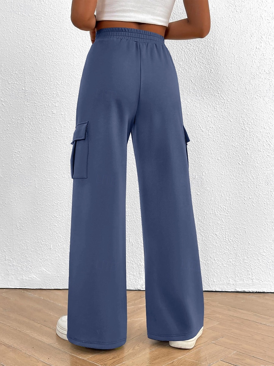 Women's Cargo Pants Chinos Vacation Streetwear Casual Full Length Medium Waist Plain Drawstring Pocket Comfy Comfort Micro-elastic Daily Outdoor Street Black White Dark Navy Royal Blue Spring Fall 2026 - $32.99 –P7