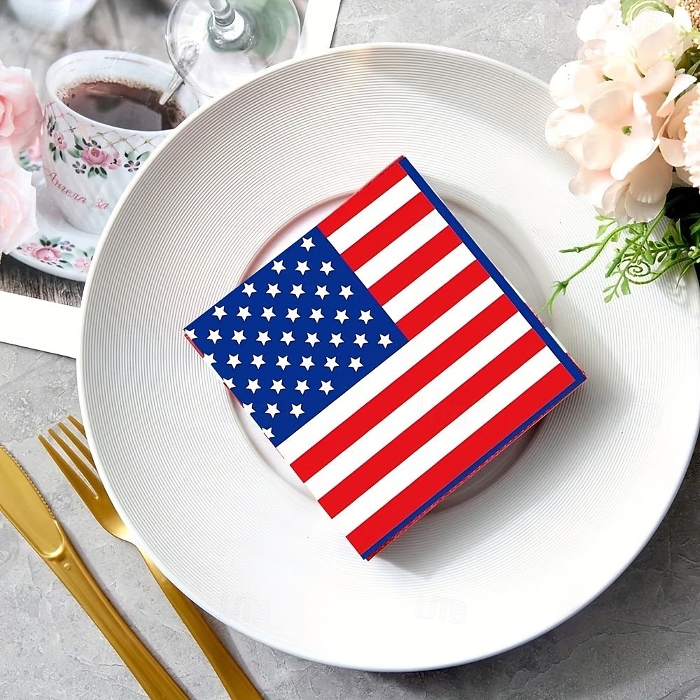 50 st patriotiska 4 juli-servetter, amerikanska flaggan, pappersservetter för självständighetsdagen, 250-årsjubileum, minnesdagen &firandet av veteranernas dag 2026 - $15.99 –P4