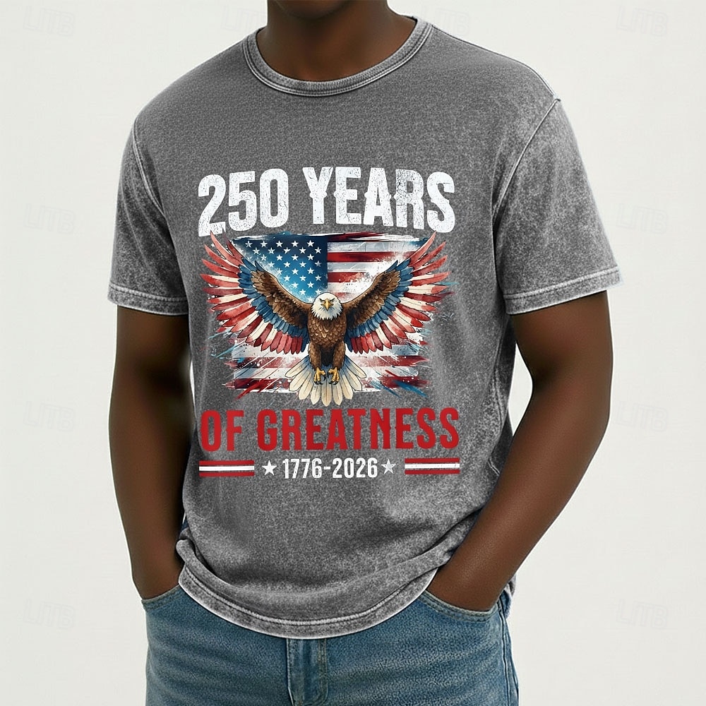 Férfi Amerikai amerikai zászló Sas Póló Ásványi mosópóló Rövid ujjú póló Savas mosás Terített nyak Ing Vintage Retro Hazafias Hétköznapi Utazás Vakáció Medence Bíbor Szürke Nyár Tavasz Ruházat M L XL 2026 - $21.99 –P1