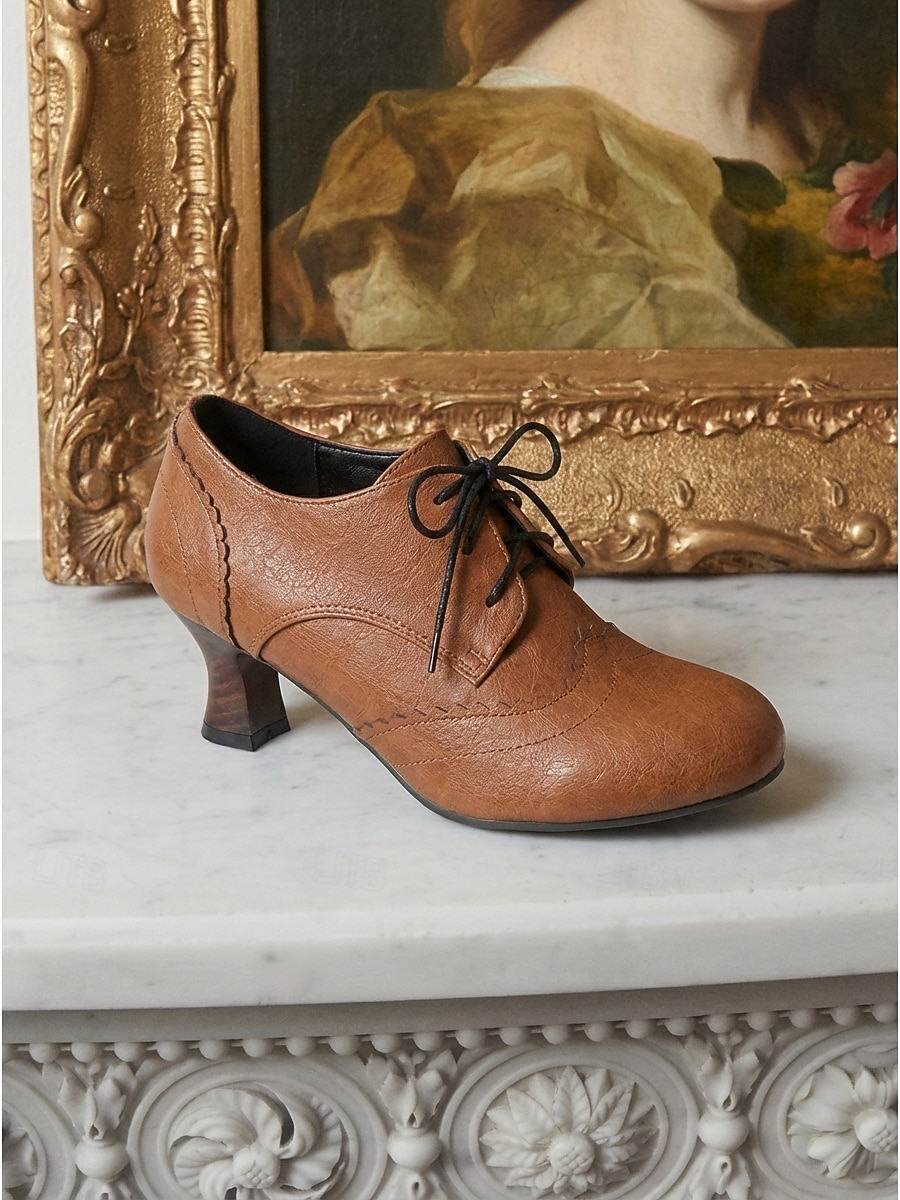 Women's Victorian Style Lace-Up Oxford Pumps - Elegant Edwardian Retro Heeled Booties with Scalloped Brogue Detail and Spool Heel for Vintage Weddings, Period Costumes & Classic Tea Parties 2026 - $64.99 –P5