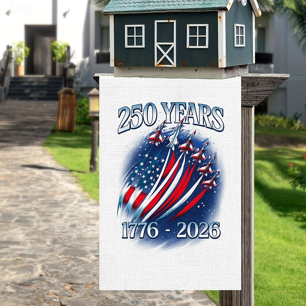 2 stk. 250-årsjubileumsflagg med USA-flagg, dobbeltsidig utendørs patriotisk hageflagg med Frihetsgudinnen, dekorasjoner til 4. juli for USAs 250-årsfeiring, varer fra USA, minnesmerke 1776-2026 2026 - $18.99 –P5