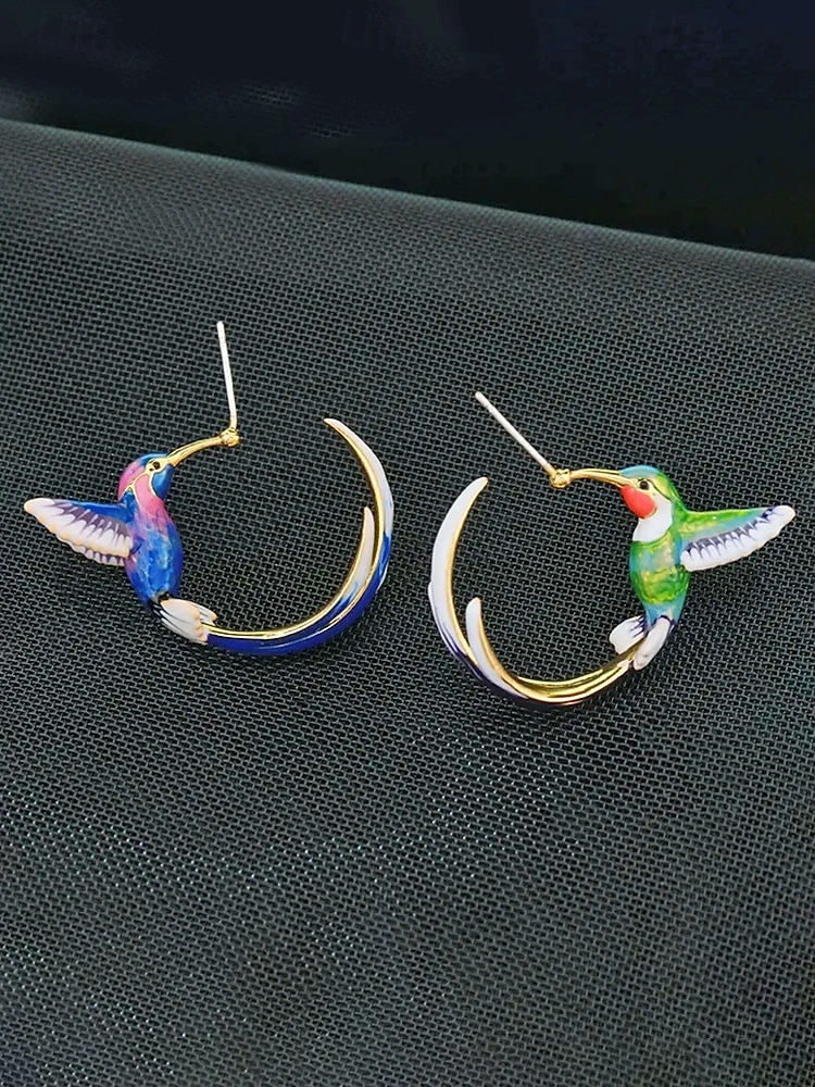 naisten kolibri-korvakorut, metalliseosmateriaali, boho-tyyli, värikäs emalikuvio, kevyet ja ainutlaatuiset, täydelliset lomalle, matkoille ja rentoon arkikäyttöön 2026 - $7.99 –P10