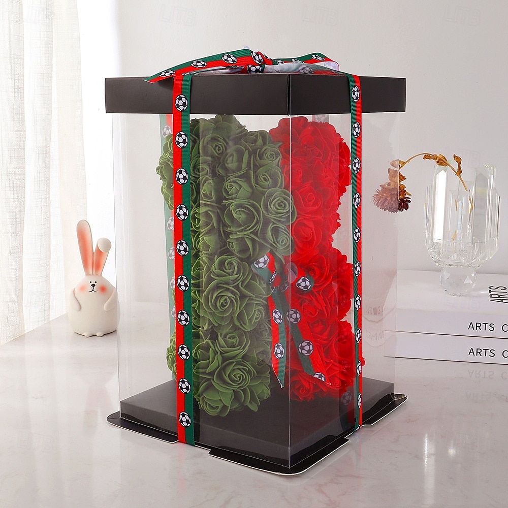25 cm großer Rosen-Teddybär für die Fußball-Weltmeisterschaft, künstliches Rosenblüten-Geschenk für Fußballfans, Hochzeit, Muttertag, Jahrestag, inklusive transparenter Geschenkbox 2026 - $21.99 –P13