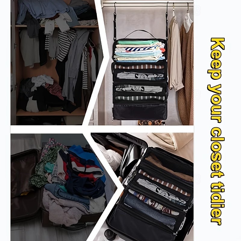 حقيبة تخزين معلقة كبيرة السعة، 4 طبقات، قابلة للطي، متعددة الوظائف، مناسبة لتخزين الملابس، الشماعات، الأمتعة، والملابس الخارجية 2026 - $21.99 –P11