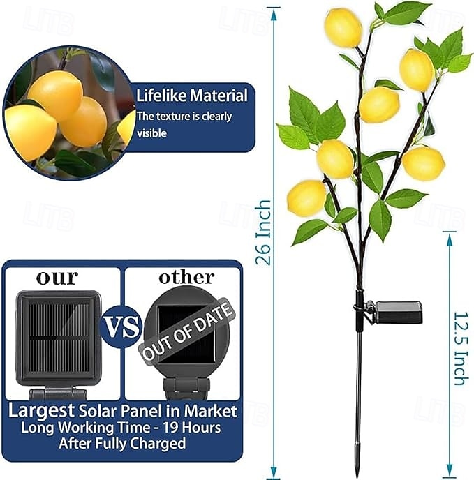Venkovní solární zahradní světla, 1 balení solárních světel na květiny s realistickým citronem, vodotěsná LED solární světla, venkovní krajinářské osvětlení na dvůr, zahradu, trávník, cestu, dekorace 2026 - $17.99 –P2