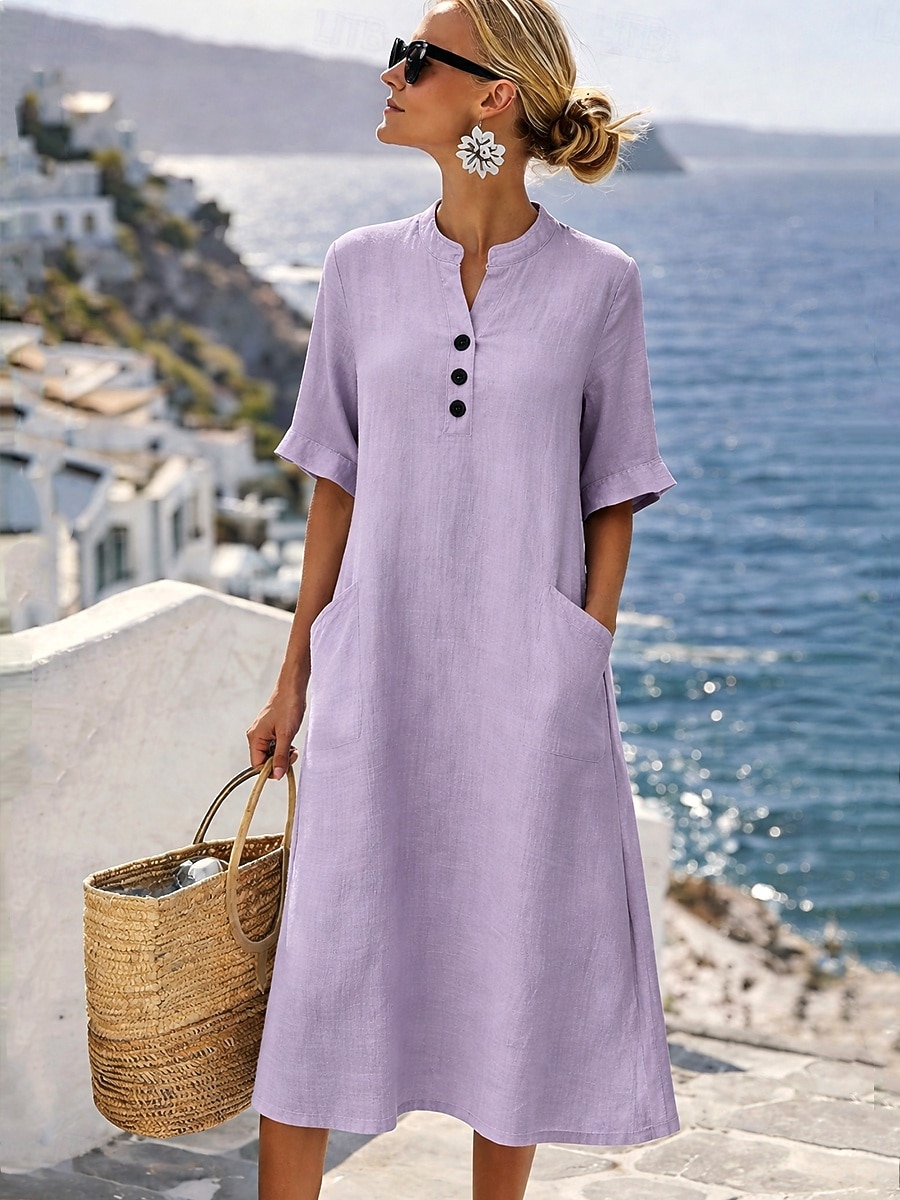 Γυναικεία Μίντι φόρεμα Φόρεμα σε γραμμή Α Καθημερινό Καθημερινά Κανονικό Σκέτο Μισό μανίκι Ζιβάγκο Θαλασσί Μαύρο Βυσσινί Πορτοκαλί Καλοκαίρι Άνοιξη 2026 - $39.99 –P5