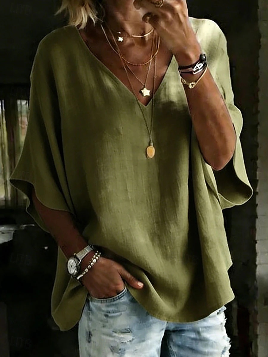 Per donna Blusa Tinta unica Quotidiano Elegante Essenziale Mezza Manica Scollo a V Top Regolari Quotidiano Blu Bianco Rosa Arancione Verde Estate Primavera del 2026 a $29.99 –P4