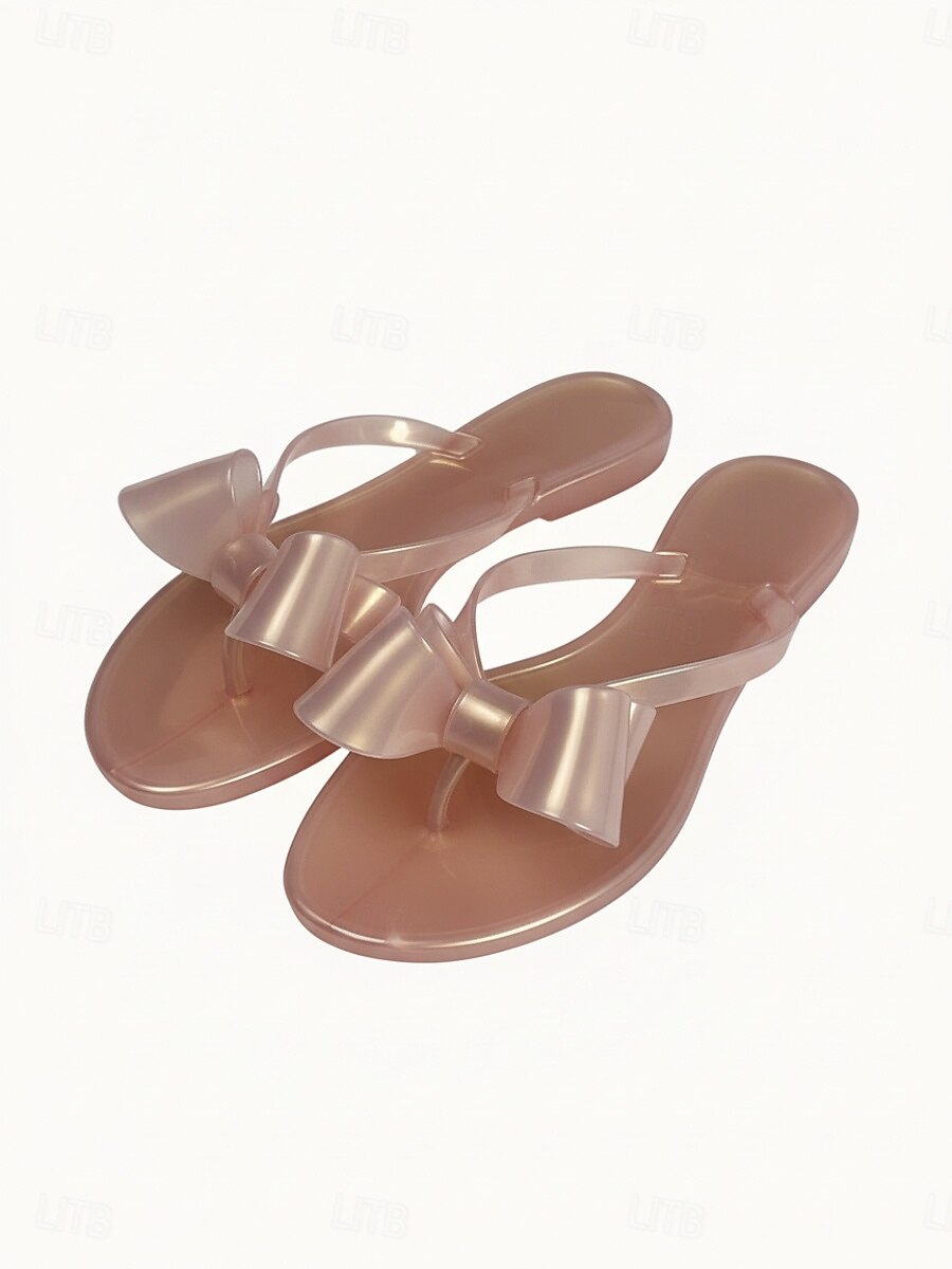 Damskie klapki plażowe w kolorze słodkiego różu - romantyczne, duże sandały z kokardą i wygodną, płaską podeszwą na letnie wakacje i wypady na tropikalne wyspy &swobodny strój wypoczynkowy 2026 - $19.99 –P3