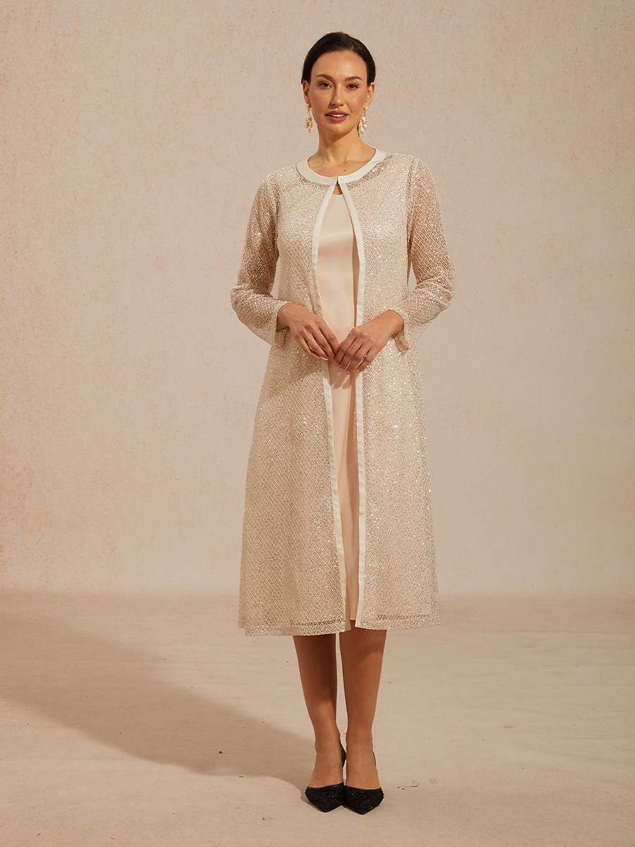 2026年 女性用 ジャケット スパンコール レース メッシュ エレガント 日常 レディース 長袖 クルーネック 日常 結婚式のゲスト シャンパン 夏 春 秋  コレクション – $81.99 –P5