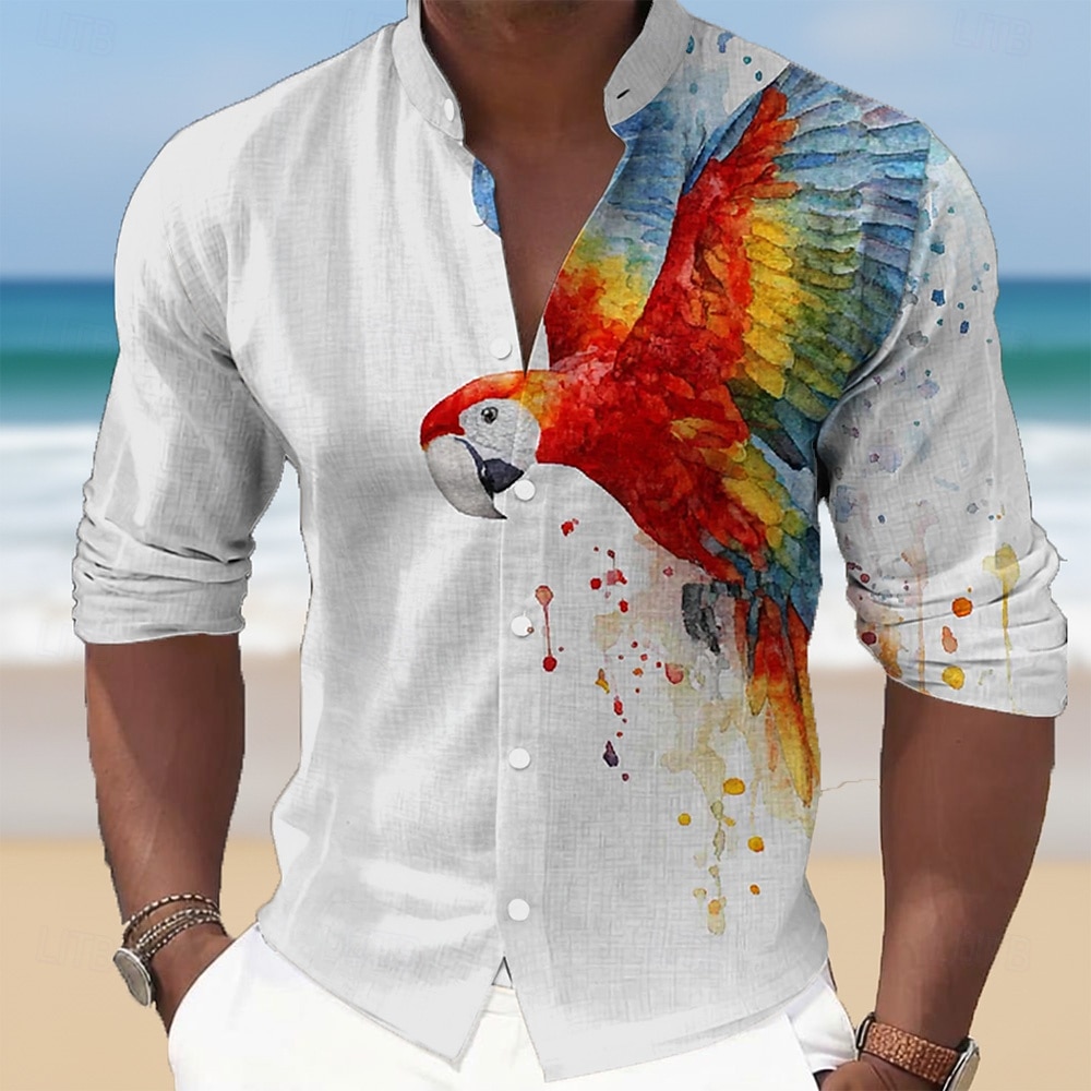 Homens Animal Pássaro Papagaio Camisa Social Camisas havaianas Camisa de gola alta Manga Longa Havaiana Casual férias na praia Primavera Outono Colarinho Mandarim Faixa Impressão 3D Camisas de botões de 2026 por $27.99 –P1