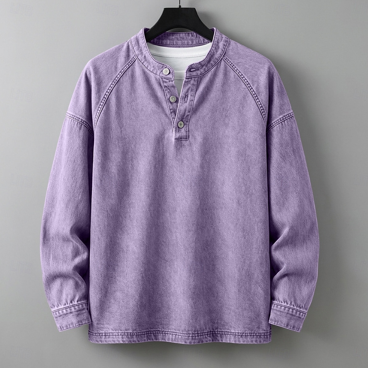 SoftFade™ Pánské tričko Henley košile 100% bavlna acid wash tričko tričko top dlouhý rukáv jednobarevné solid vintage streetwear casual barvené faded washed stojáček Henley casual domů street jaro 2026 - $31.99 –P7