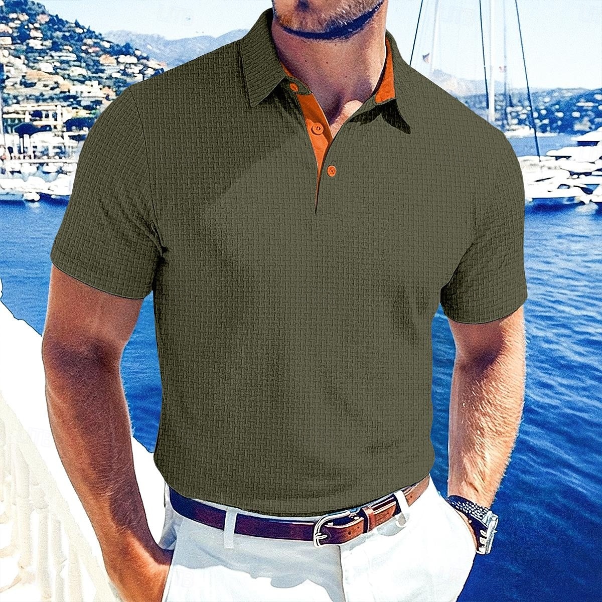 Homens Textura Polo Malha Waffle Casual O negócio Clássico Manga Curta Moda Moderno Côr Sólida Botões Verão Primavera Normal Preto Branco Azul Marinha Verde Tropa Textura de 2026 por $20.99 –P10