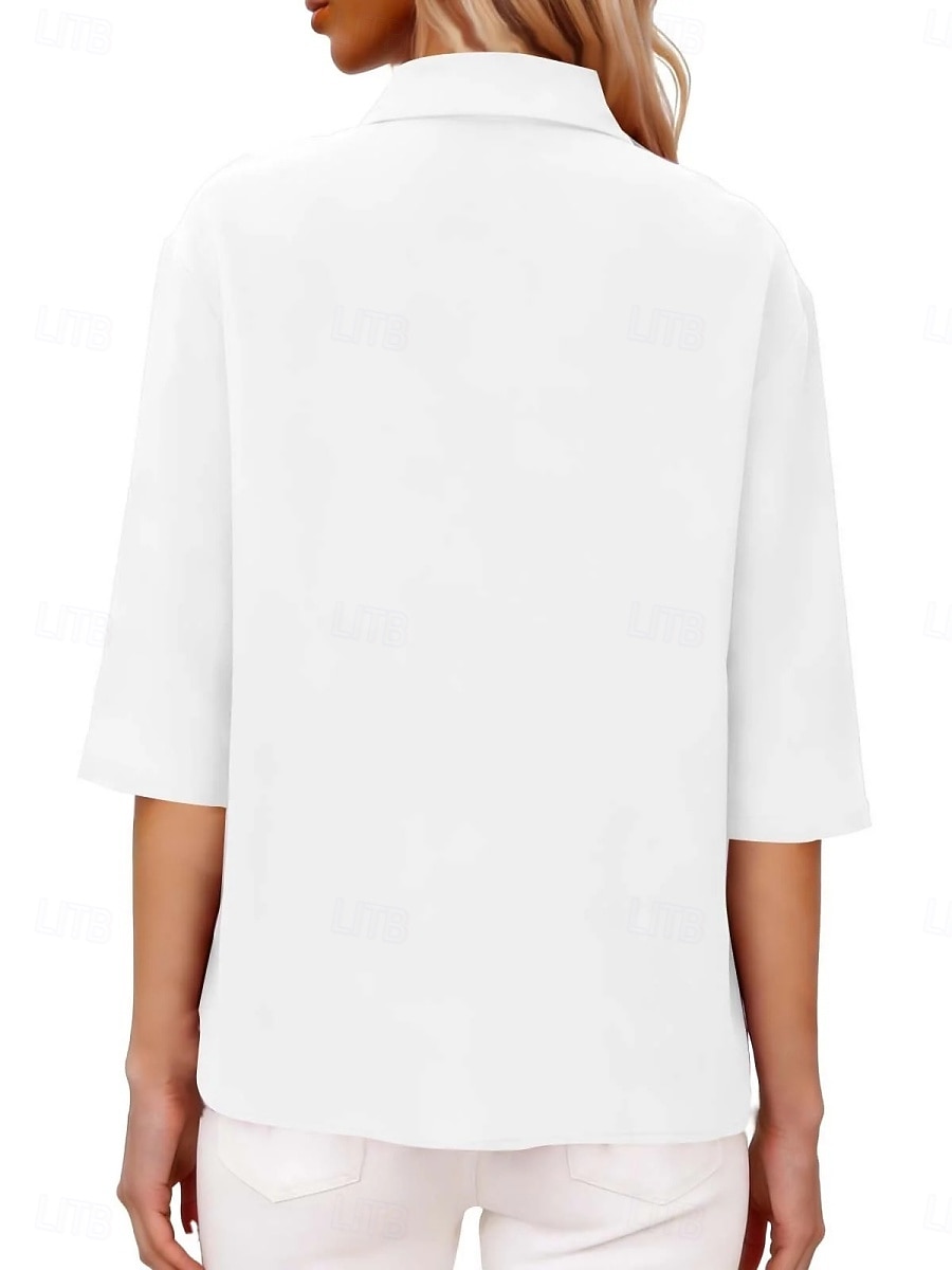 Per donna Camicia Blusa Camicia di cotone Arricciato Bottoni Tinta unica Elegante Classico Moderno Manica Lunga Colletto a Camicia Top Regolari Quotidiano Ferie Uscire Nero Bianco Giallo Rosa Vino del 2026 a $27.99 –P18