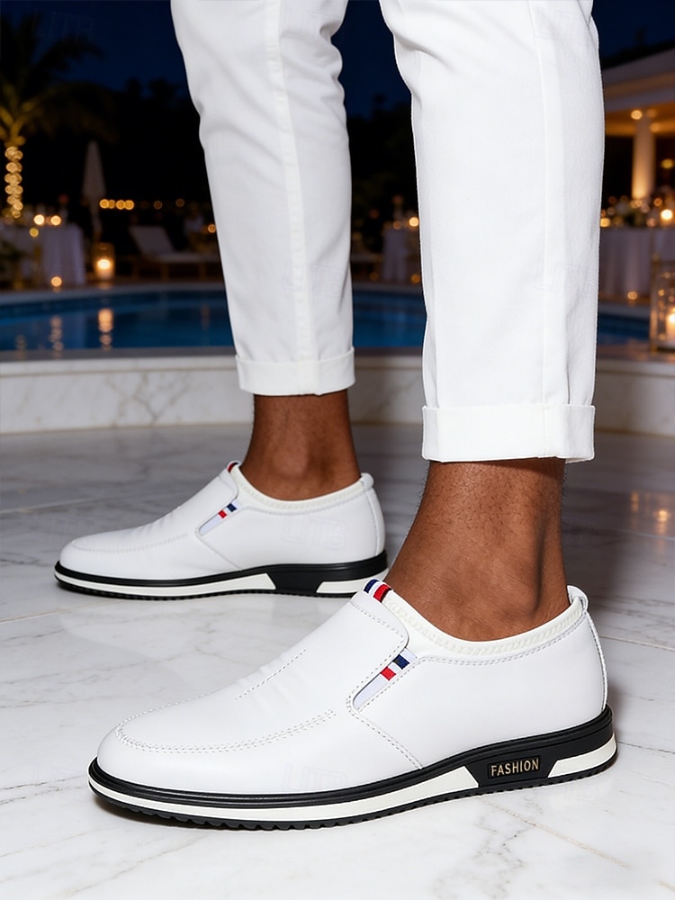 Vita slip-on loafers för män, lätta och andningsbara, eleganta och vardagliga klänningsskor för resortkvällar, yachtfester, kryssningsmiddagar, sommarsemestrar och kustsemester. 2026 - $54.99 –P2