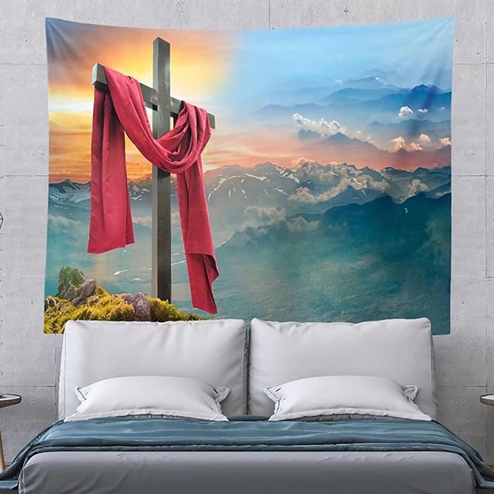 Пасхальный христианский крест, красная ткань, Воскресение, гора, восход солнца, настенный гобелен, религиозный декор для спальни, гостиной, церкви, духовный подарок, настенное украшение, фон 2026 - $20.99 –P2