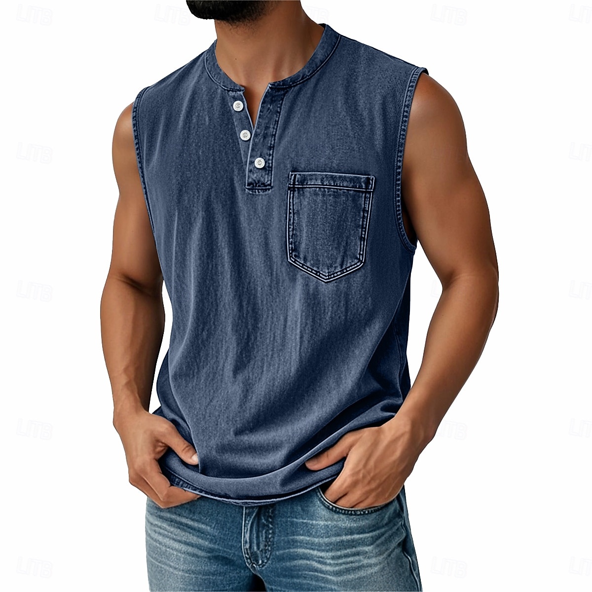 Ανδρικό vintage γιλέκο 100% βαμβάκι, αμάνικο πουκάμισο Henley, καλοκαιρινό, φθινόπωρο, απλό, σχεδιαστής μόδας, κλασικό, διακοπές, δρόμος, μαύρο, ροζ, μπλε, μπλουζάκι για άνδρες 2026 - $25.99 –P6