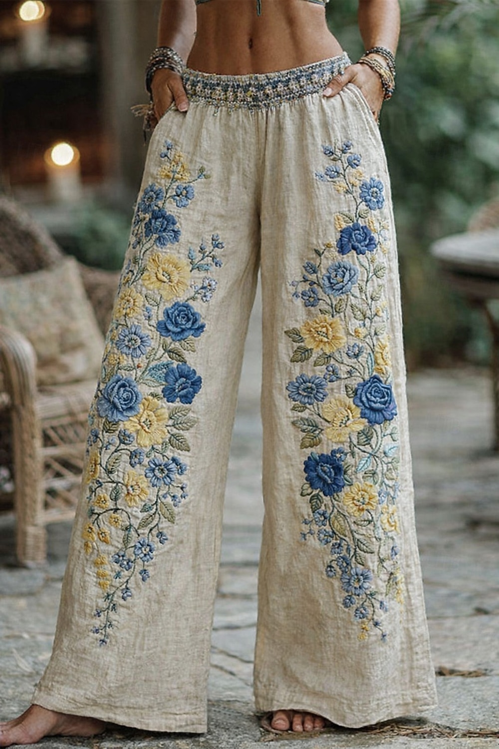 Pentru femei Grafică Picior Larg Pantaloni Pantaloni Palazzo Epocă Boho Lungime totală Talie Înaltă Floare Talie elastică Imprimare Respirabilitate Comfortabil Stradă Purtare Zilnică Ieșire Albastru 2026 - $10.99 –P5
