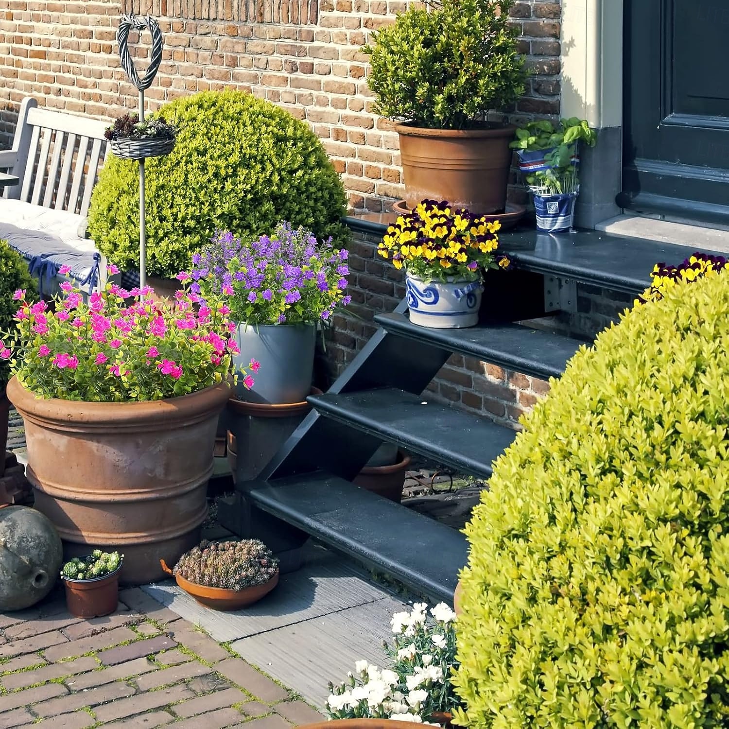 24 пучка искусственных весенних цветов для улицы, искусственные растения, устойчивые к УФ-излучению, самшит, искусственные пластиковые кустарники, растения для патио, веранды, сада, подвесные вазы, 2026 - $31.99 –P6