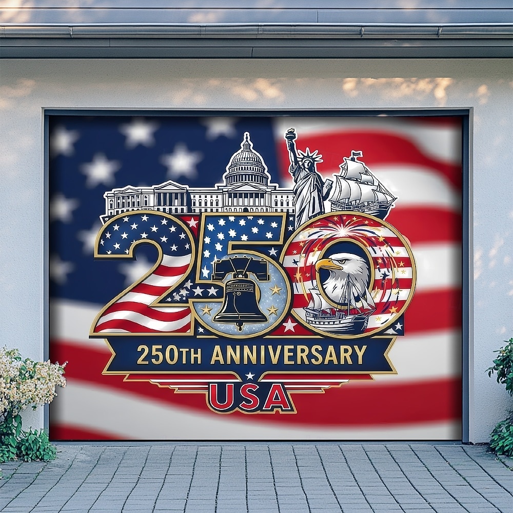 4. juli 2026 250-års minnedag Teppe Bannere Garasjeportdeksel Ørn Amerikansk flagg 3D trykk moderne patriotisk fest skytebakgrunn gave hjemmedekor 2026 - $29.99 –P1