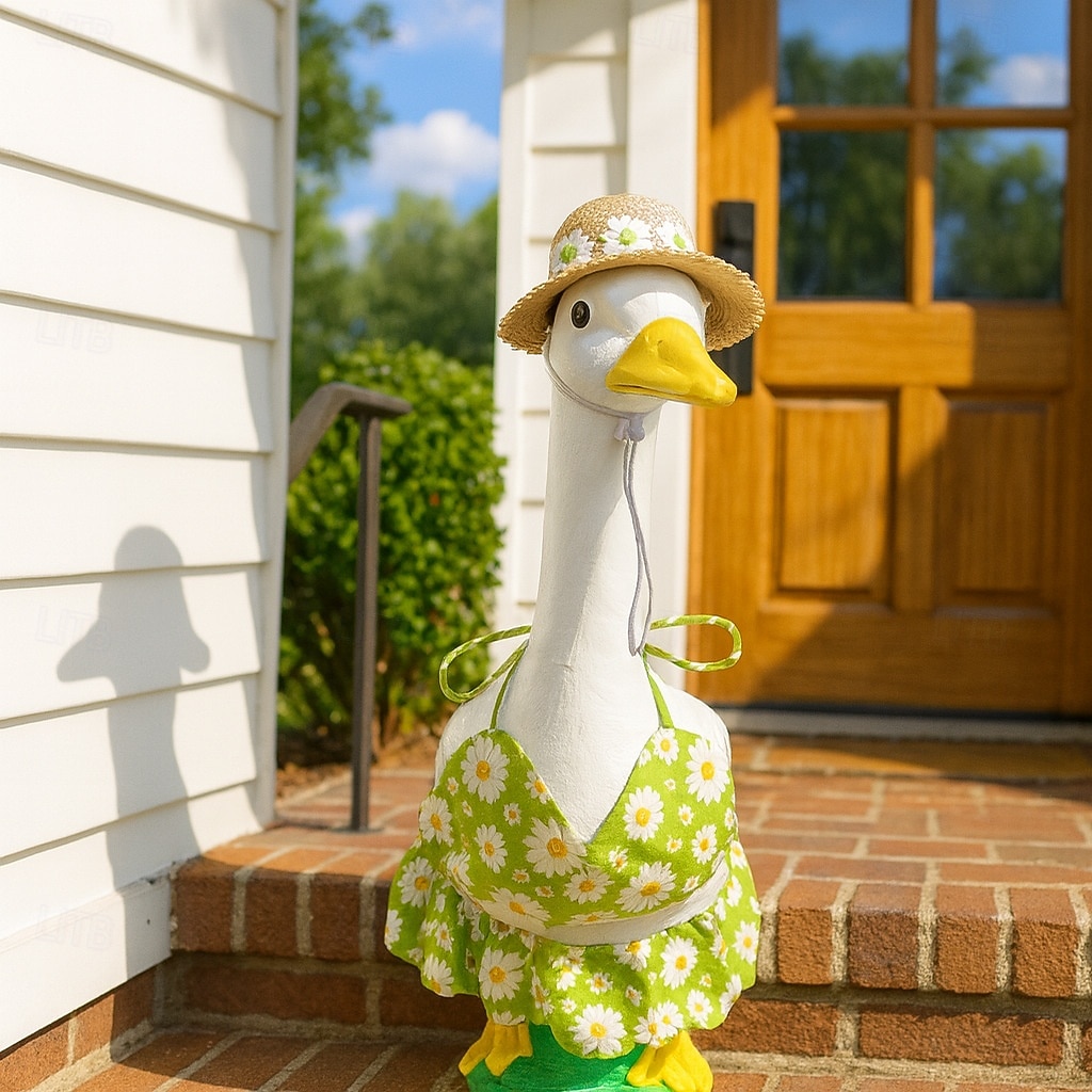 Ensemble bikini marguerite avec chapeau de paille, robe d'été pour statue d'oie de jardin en béton de 58 à 63 cm, décoration extérieure sur le thème de la plage, tenue uniquement (oie non incluse). de 2026 ? $16.99 –P1