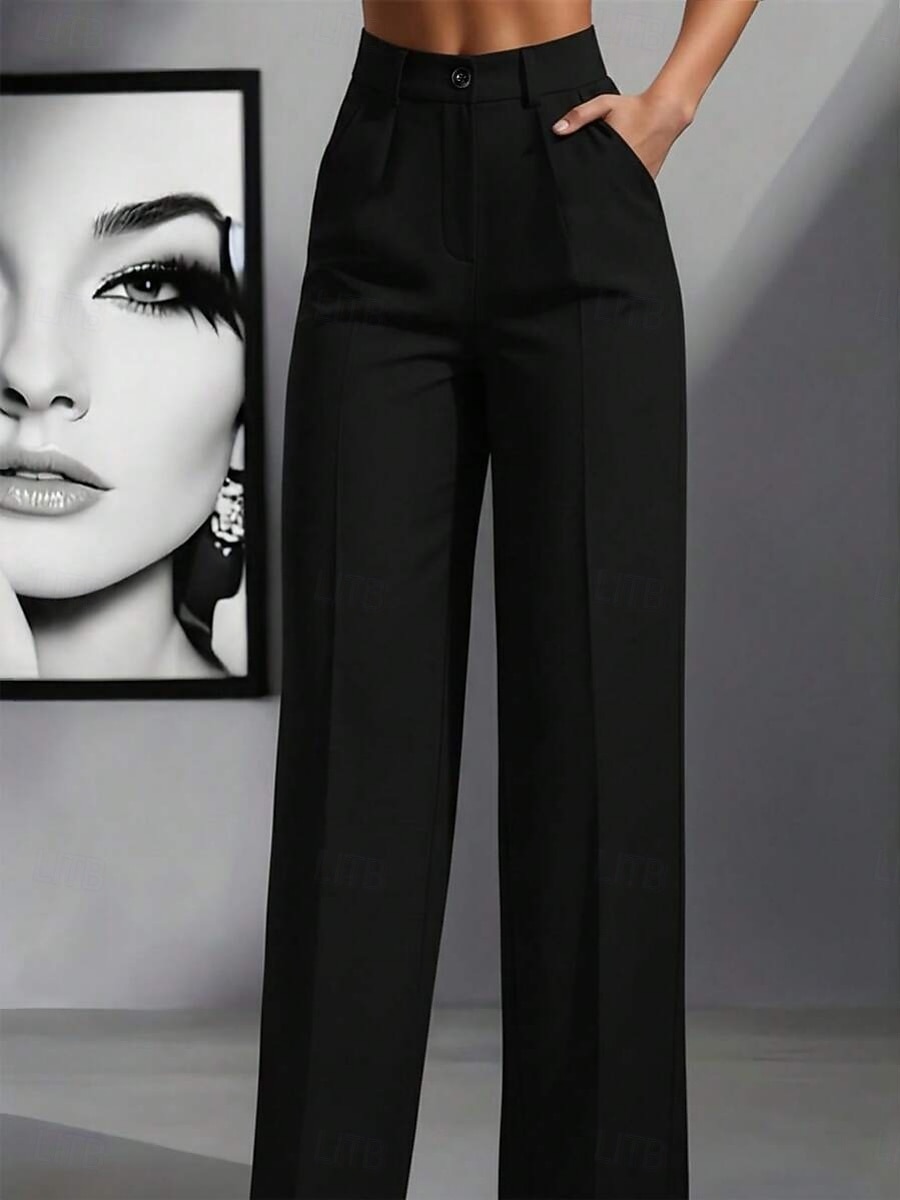 Femmes Pantalons Chinos Droit Mode Streetwear Basique Longueur complète Taille haute Uni Avec Poches Confortable Non Elastique Quotidien Travail Sortir Noir Blanche Rouge Bordeaux Marron Printemps de 2026 ? $26.99 –P6