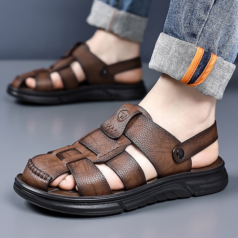 Sandalias casuales de verano de piel sintética para hombre: correas transpirables, tacón y plantilla ajustables, comodidad ligera, perfectas para vacaciones en la playa, resorts, piscinas y ocio al aire libre. 2026 - $46.99 –P13