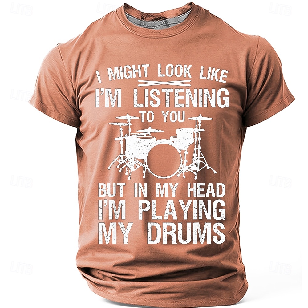 Men's "In My Head I'm Playing My Drums" Funny Drummer Graphic T-Shirt Percussionist Joke Quote Tee Musician Gift Band Practice Gear Distressed Style Casual Short Sleeve Apparel S-3XL 2026 - $21.99 –P4