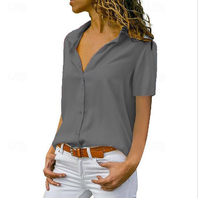 Per donna Camicia Blusa Patchwork Bottoni Semplice Vintage Elegante Classico Manica Corta Colletto a Camicia Top Regolari Quotidiano Ufficio Lavoro Nero Bianco Giallo Verde Grigio Estate Primavera del 2026 a $13.99 –P5