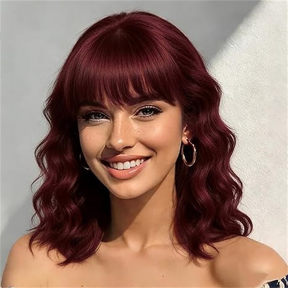 Black Mixed Brown Wig with Bangs Short Wavy Bob Wigs for Women Synthetic Shoulder Length Hair Natural Looking Curly Wig Heat Resistant Hair Replacement Bob Wigs (14 Inch) 2026 - $30.99 –P9
