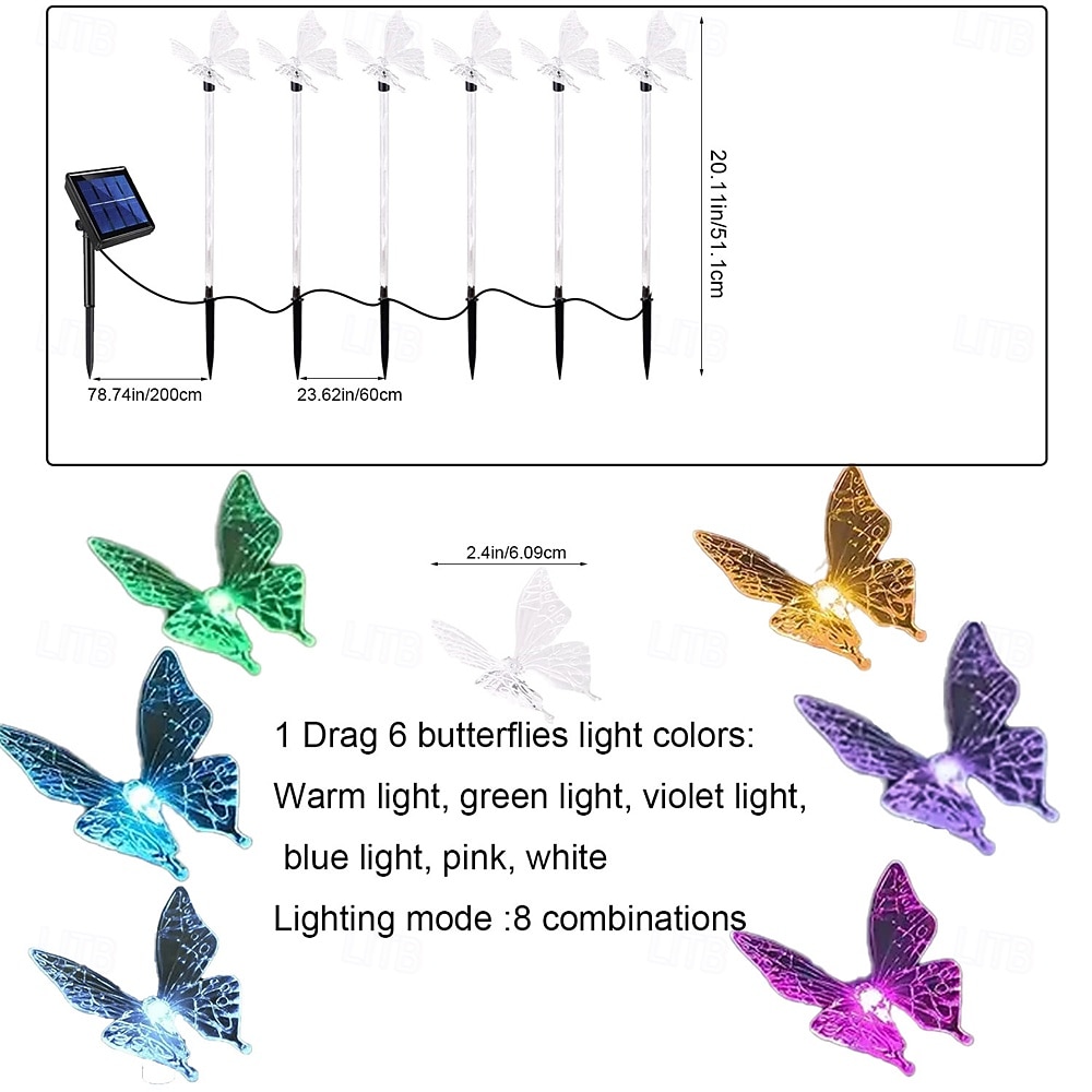 6 Head Solar Lights, Outdoor Butterfly Lights, Courtyard Garden Waterproof Decoration, Lawn Atmosphere Lights, Ip66 Waterproof, 1 Set 2026 - $26.99 –P1