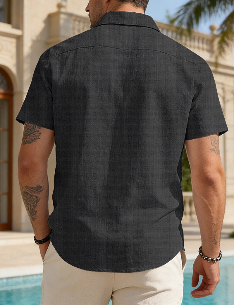 Hombre Camisa Camisa de lino Abotonar la camisa Plano Vacaciones Calle Negro Blanco Caqui Gris Oscuro Manga Corta Cuello Camisero Verano Primavera Ropa Bolsillo 2026 - $25.99 –P7