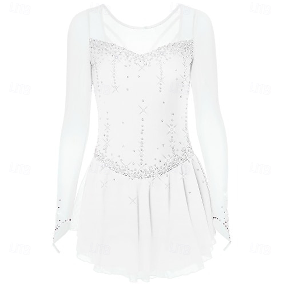 Figure Skating Dress Women's Ice Skating Dress Dark Pink Black White Patchwork Open Back Stretchy Training Competition Skating Wear Classic Crystal / Rhinestone Long Sleeve Ice Skating Figure Skating 2026 - $248.09 –P14