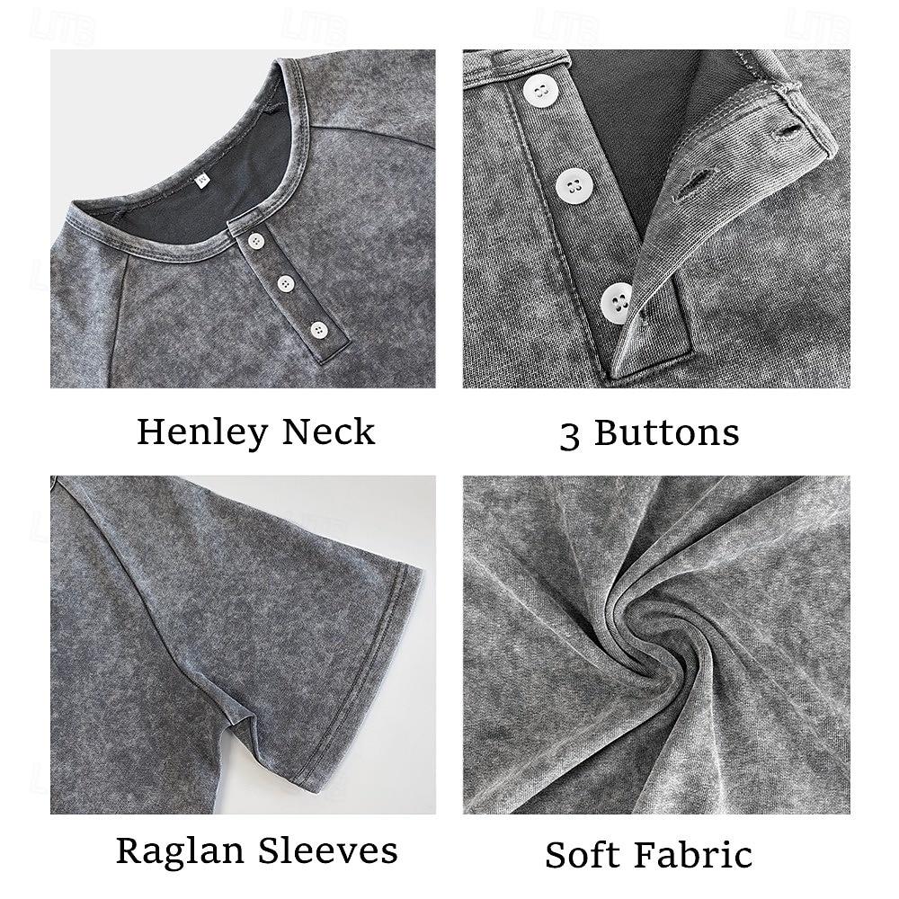 Homens Camisetas Top Henley Camiseta de algodão Camisa lavada Manga Curta Côr Sólida Tecido Cor Única Vintage Designer Casual Tingimento em peça Desaparecido Botões Gola Redonda Henley Casual Diário de 2026 por $22.99 –P4