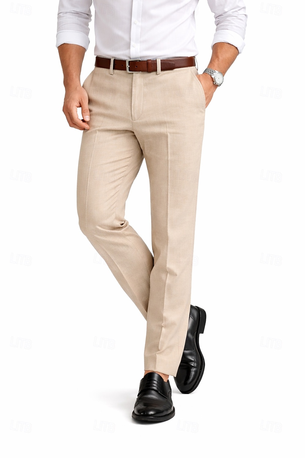 Uomo Cotone Lino Pantaloni Eleganti Pantaloni casual Affari Ufficio Vintage Classico & Senza Tempo Formale Bianco Rosa Borgogna Primavera & Estate Pantaloni Tinta unica Vestibilità aderente Lungo del 2026 a $39.99 –P2
