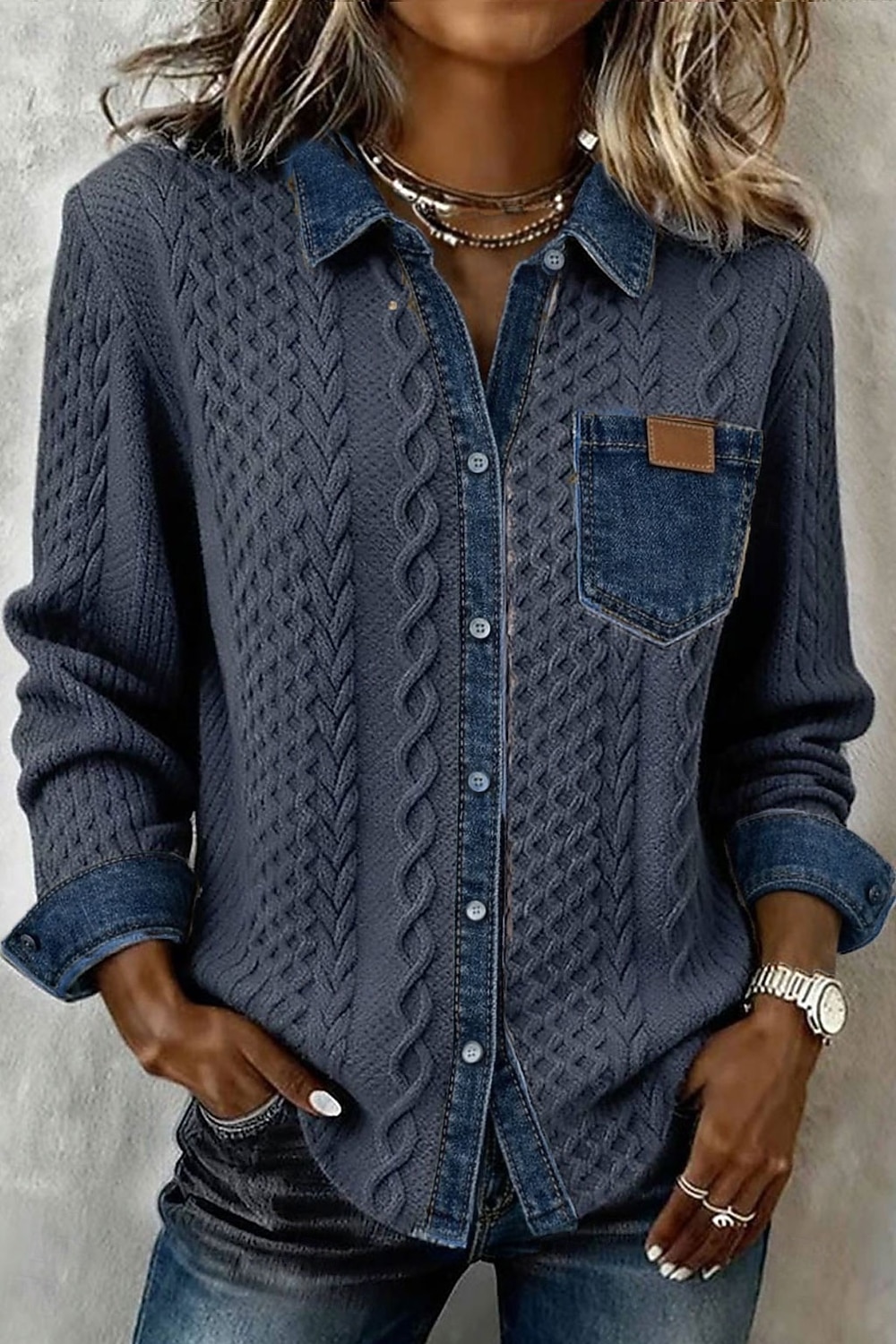 Жен. Рубашка Пуговицы Сплошной цвет Винтаж Стиль Классический Длинный рукав Рубашечный воротник Обычные топы Повседневные Синий Черный Розовый Хаки Лето Весна Осень 2026 - $43.99 –P3