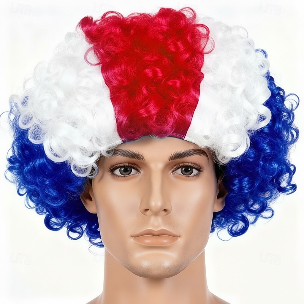 Peruca afro listrada tricolor - cabelo cacheado nas cores da bandeira nacional para fãs de esportes de 2026 por $14.49 –P11