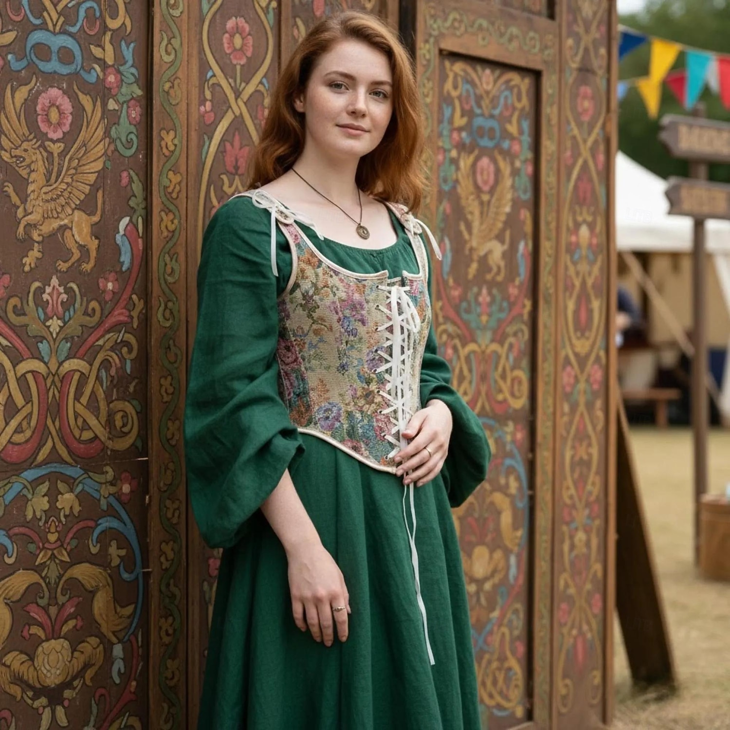 Middeleeuws Renaissance Cottagecore Korset Lijfje Viking Boers Veters Bloemig Jacquard Kostuum Dames Keltisch Fantasie Halloween Carnaval Prestatie LARP Ren Faire Volwassenen Korset 2026 - $31.99 –P3