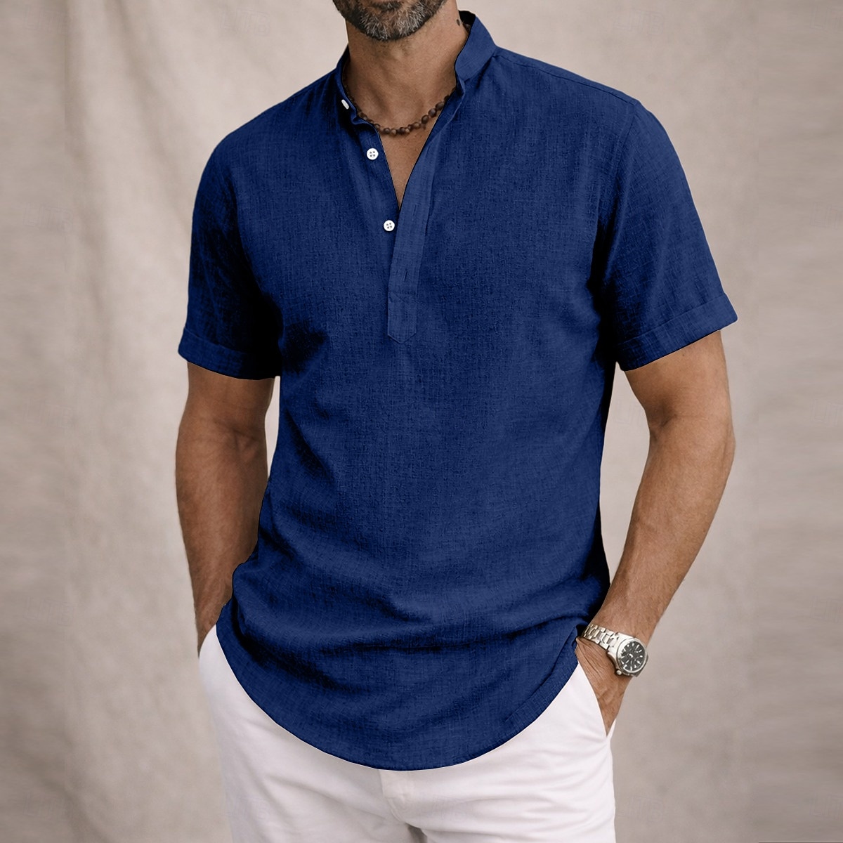 Per uomo Camicia Camicia di lino Camicia popover Camicia Estiva Abbigliamento da spiaggia Camicia con colletto alla coreana Semplice Casuale Quotidiano Blu Nero Bianco Giallo Manica Corta Collo alla del 2026 a $22.99 –P15